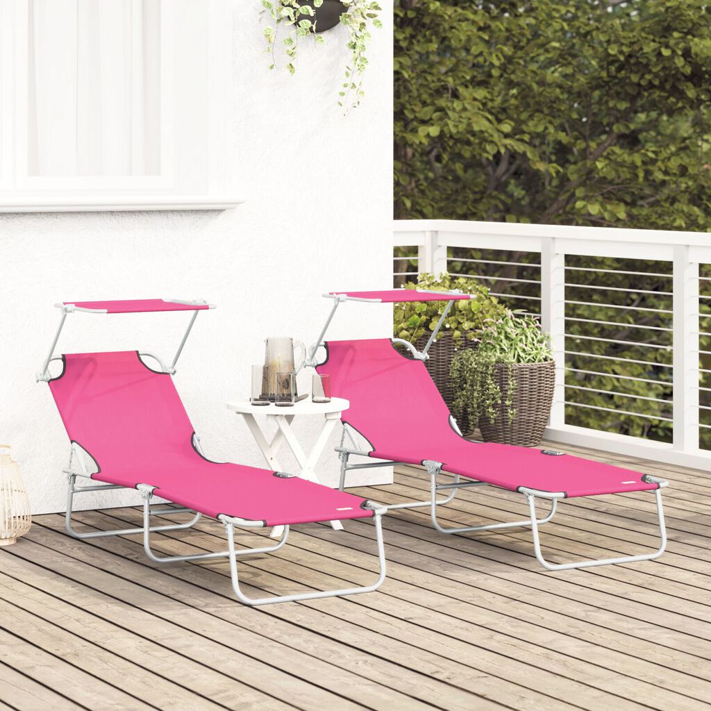 vidaXL Sammenleggbare solstoler 2 stk med parasoll Rosa 600D Oxford-stoff