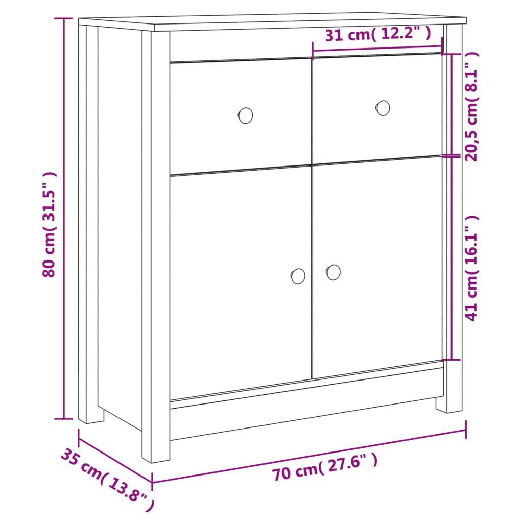vidaXL Skjenk hvit 70x35x80 cm heltre furu