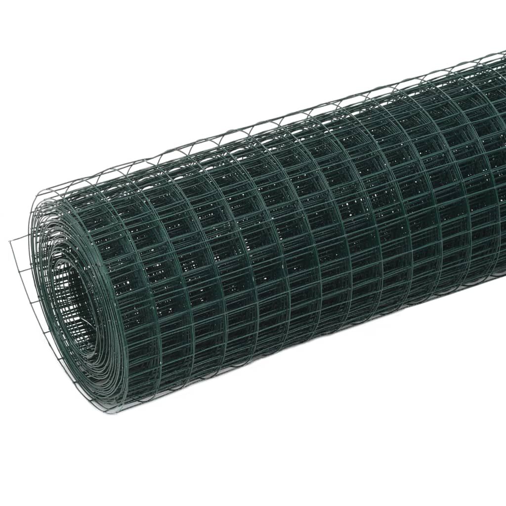 vidaXL Trådgjerde kylling stål med PVC-belegg 10x1,5 m grønn