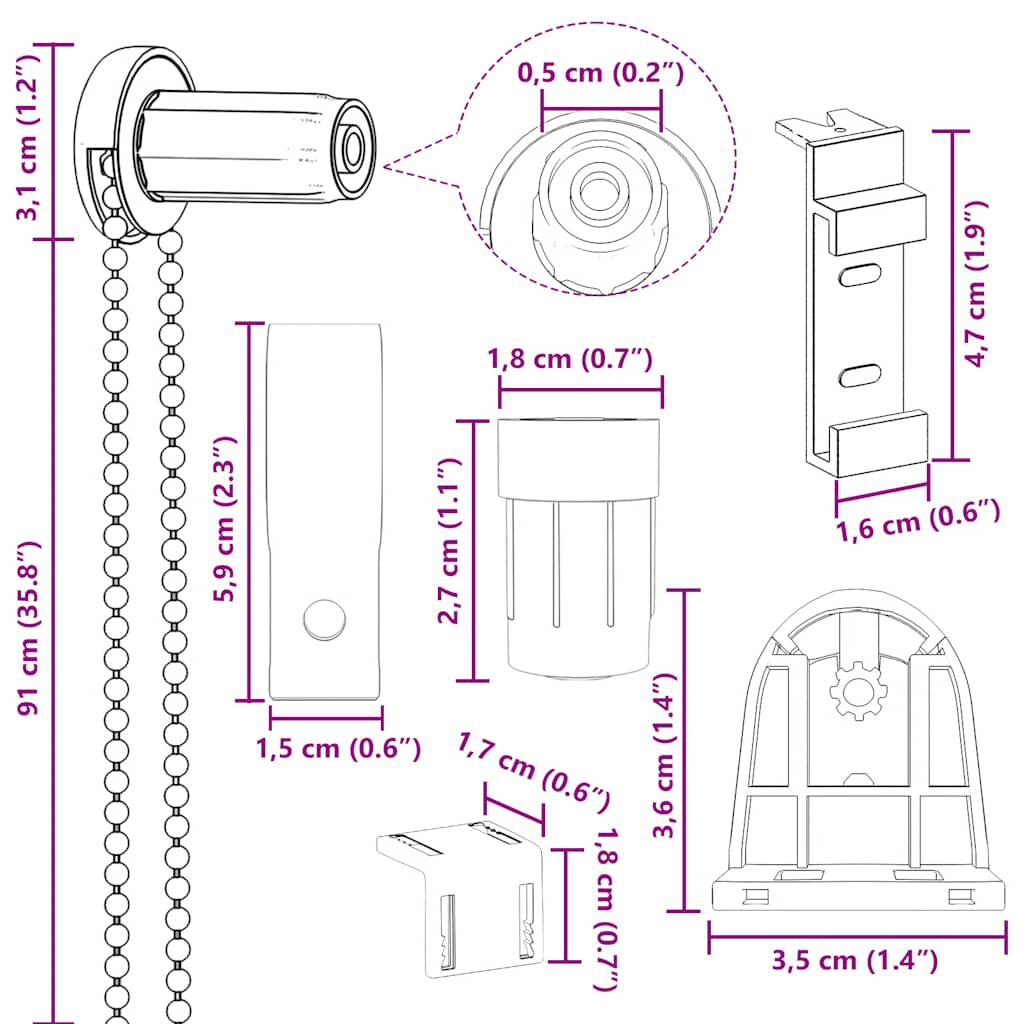 vidaXL Rullegardinbeslag 19 stk 18 mm