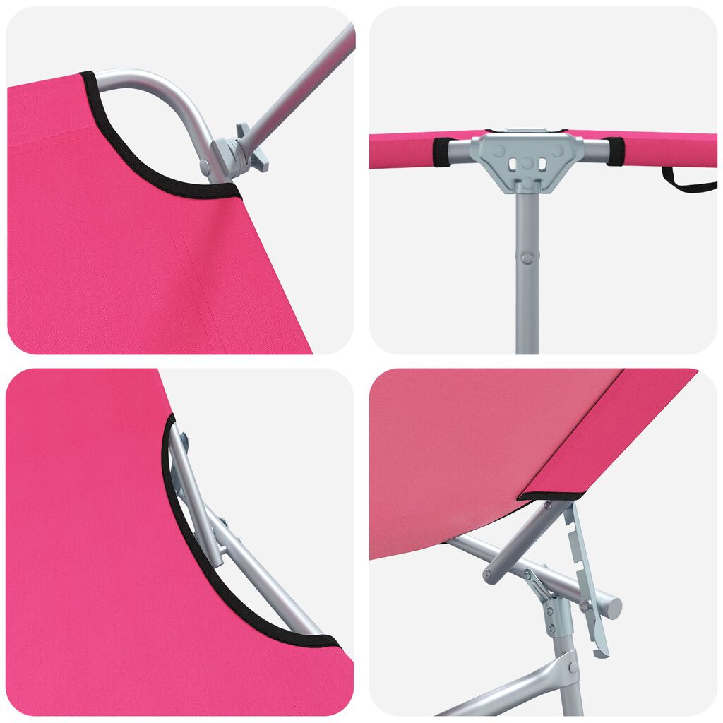 vidaXL Sammenleggbare solstoler 2 stk med parasoll Rosa 600D Oxford-stoff