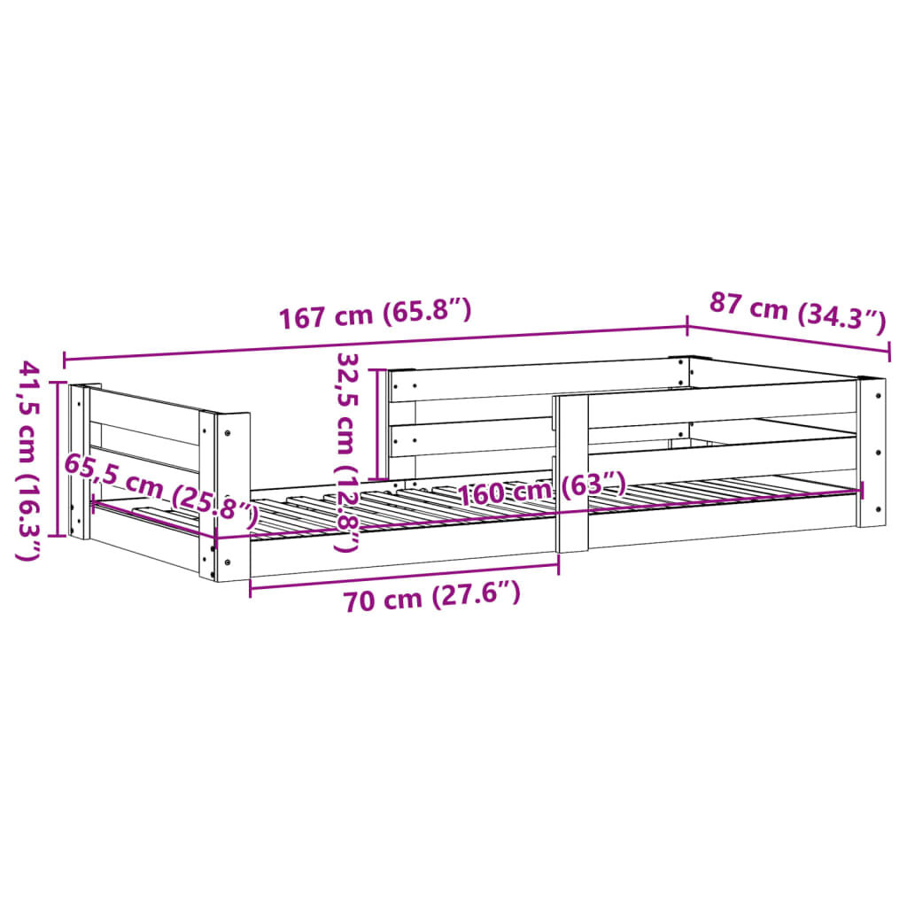 vidaXL Sengeramme uten madrass voksbrun 80x160 cm heltre furu