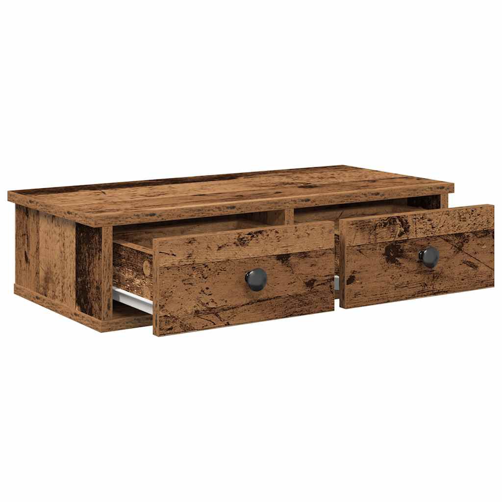 vidaXL Vegghylle med skuffer gammelt tre 60x25x15 cm konstruert tre