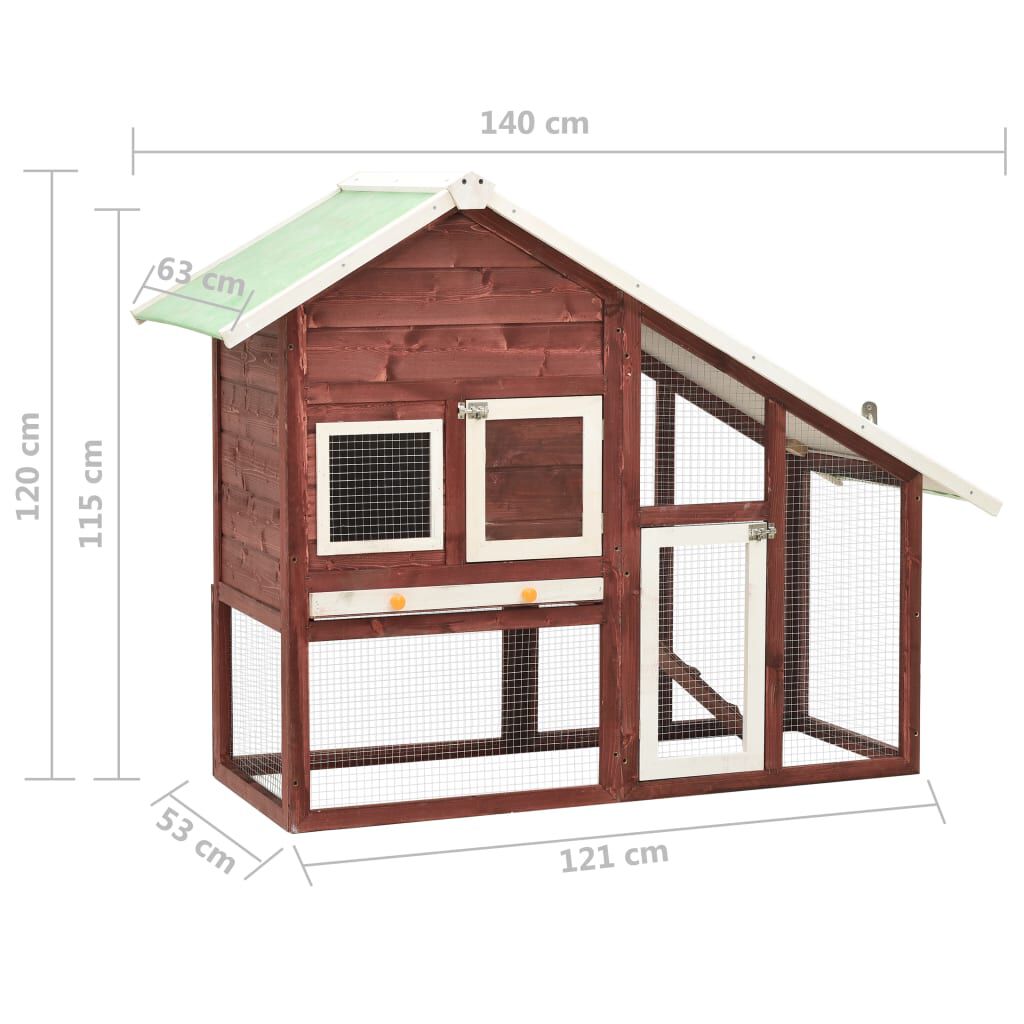 vidaXL Kaninbur mocca og hvit 140x63x120 cm heltre gran