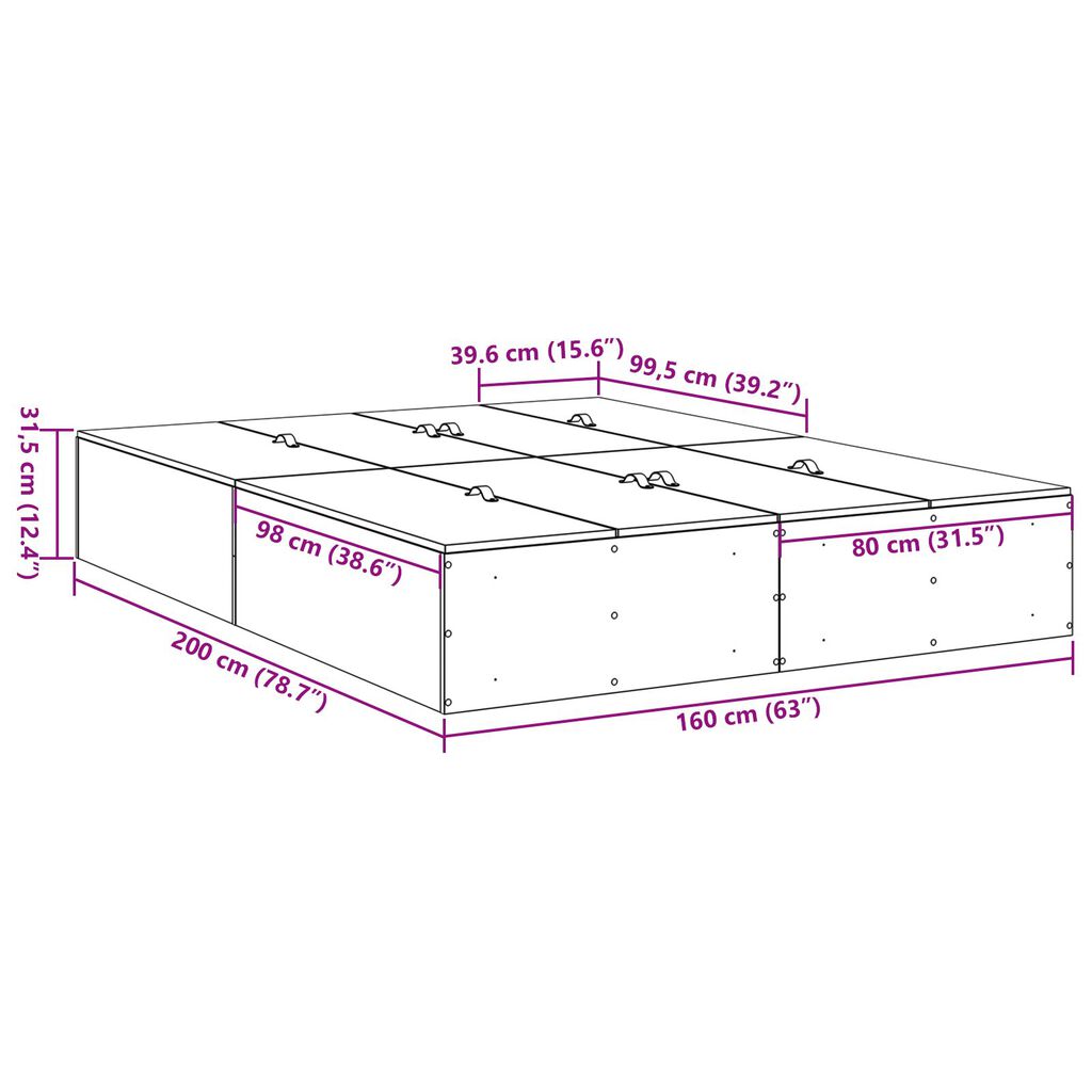 vidaXL Oppbevaringseng Røkt eik 160x200 cm