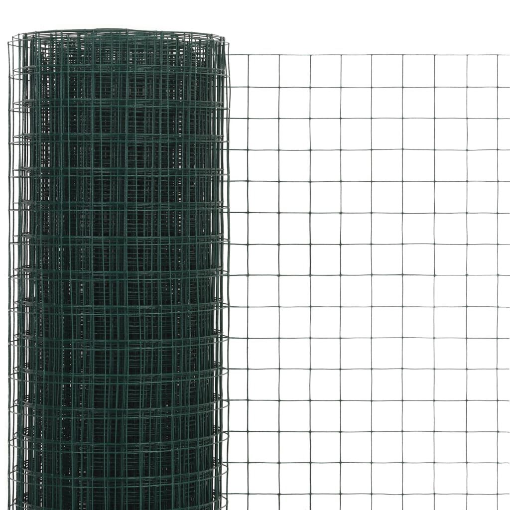 vidaXL Trådgjerde kylling stål med PVC-belegg 10x1,5 m grønn